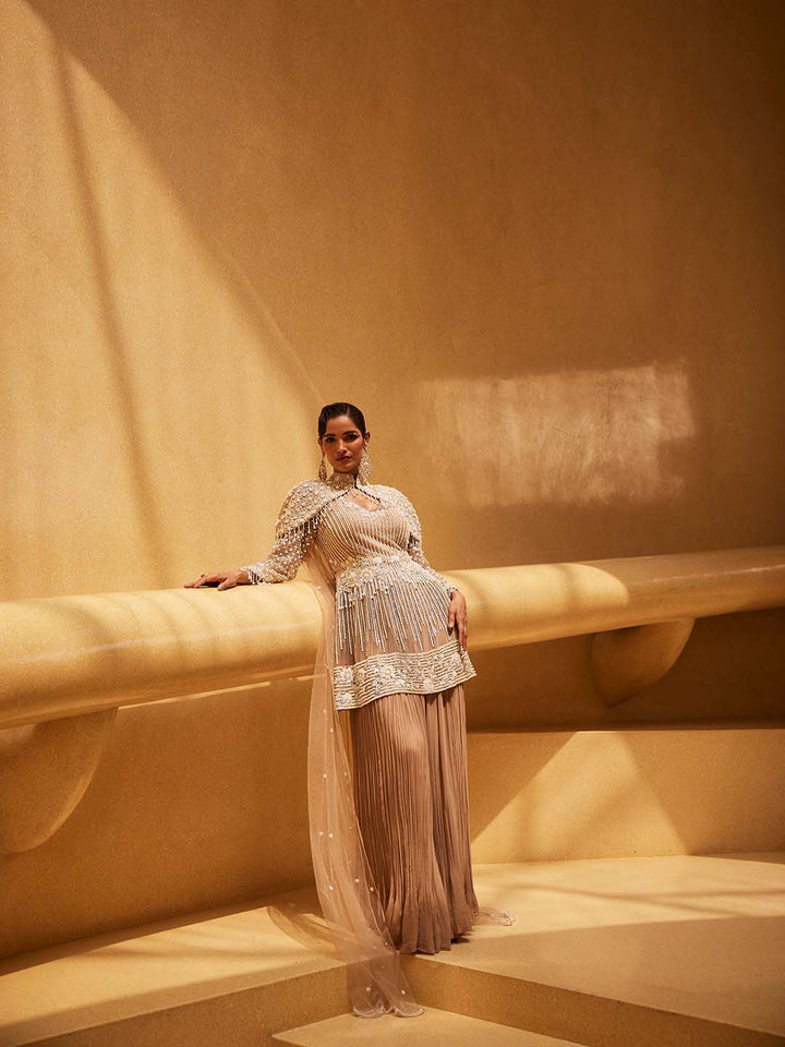 Embroidered Net Kurti With Palazzo &amp; Dupatta