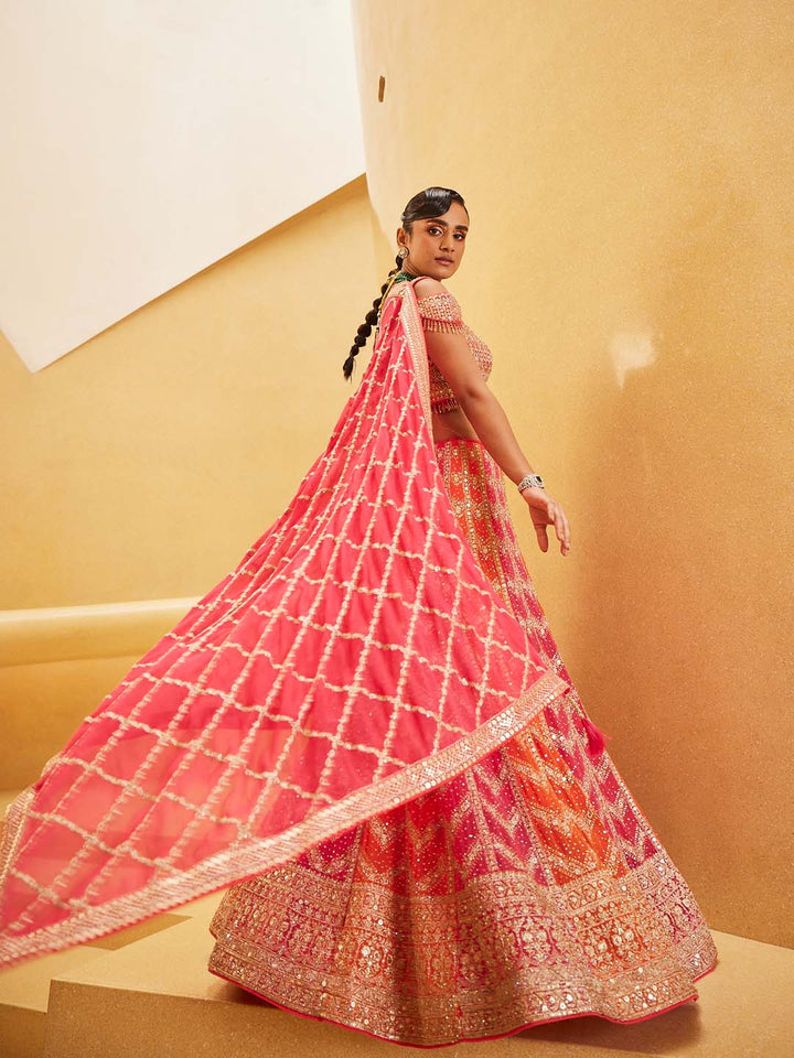 Embroidered Georgette Choli With Lehenga &amp; Dupatta