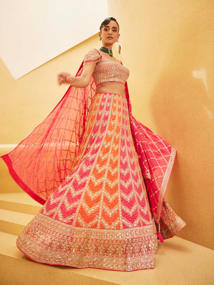 Embroidered Georgette Choli With Lehenga &amp; Dupatta