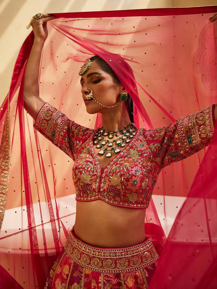 Zari Embroidered Banarasi Choli With Lehenga &amp; Dupatta