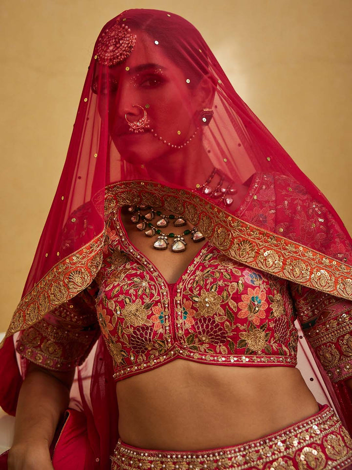 Zari Embroidered Banarasi Choli With Lehenga &amp; Dupatta