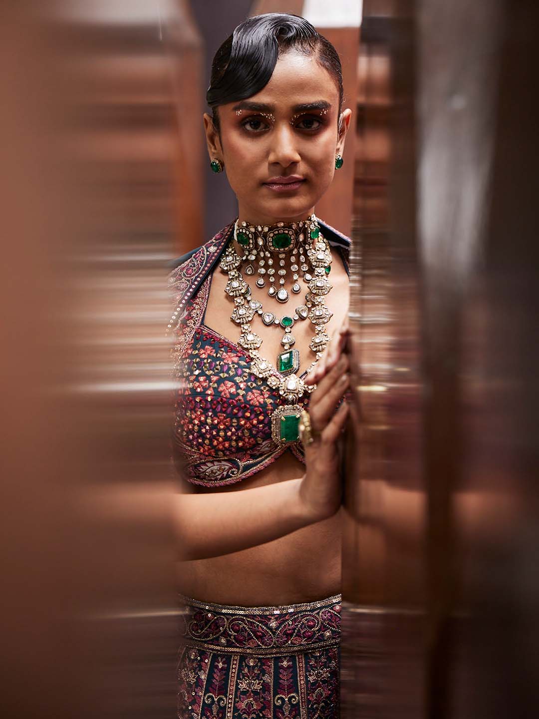 Embroidered Georgette Choli With Lehenga &amp; Dupatta