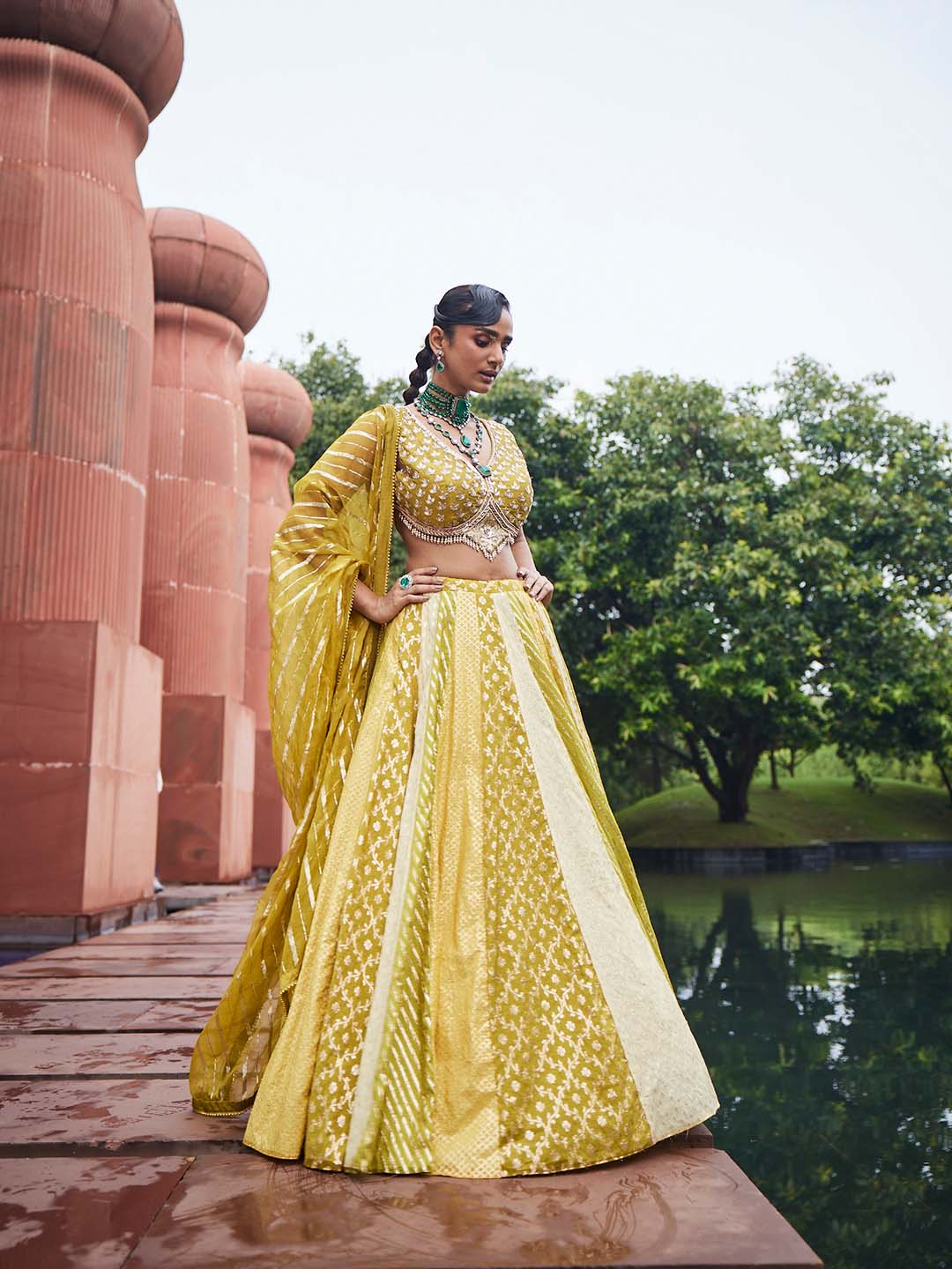 Woven Embroidered Chanderi Choli With Lehenga &amp; Dupatta