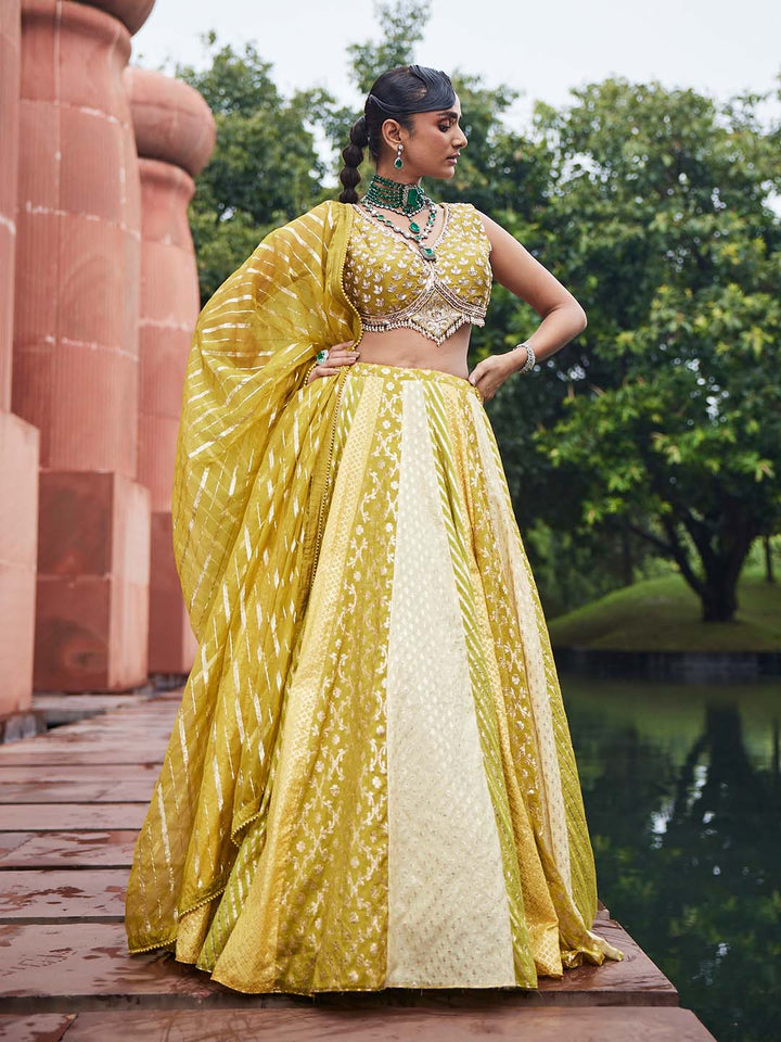 Woven Embroidered Chanderi Choli With Lehenga &amp; Dupatta