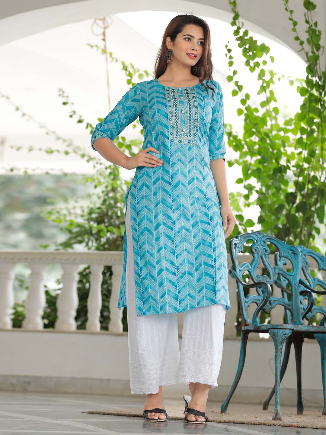 Printed Cotton Kurta With Pants &amp; Dupatta