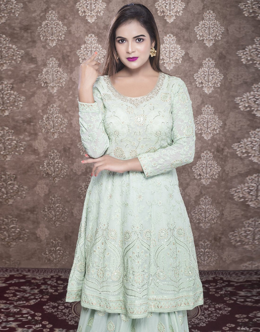 georgette embroidered peplum with skirt
