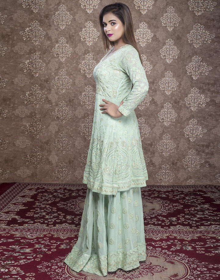 georgette embroidered peplum with skirt