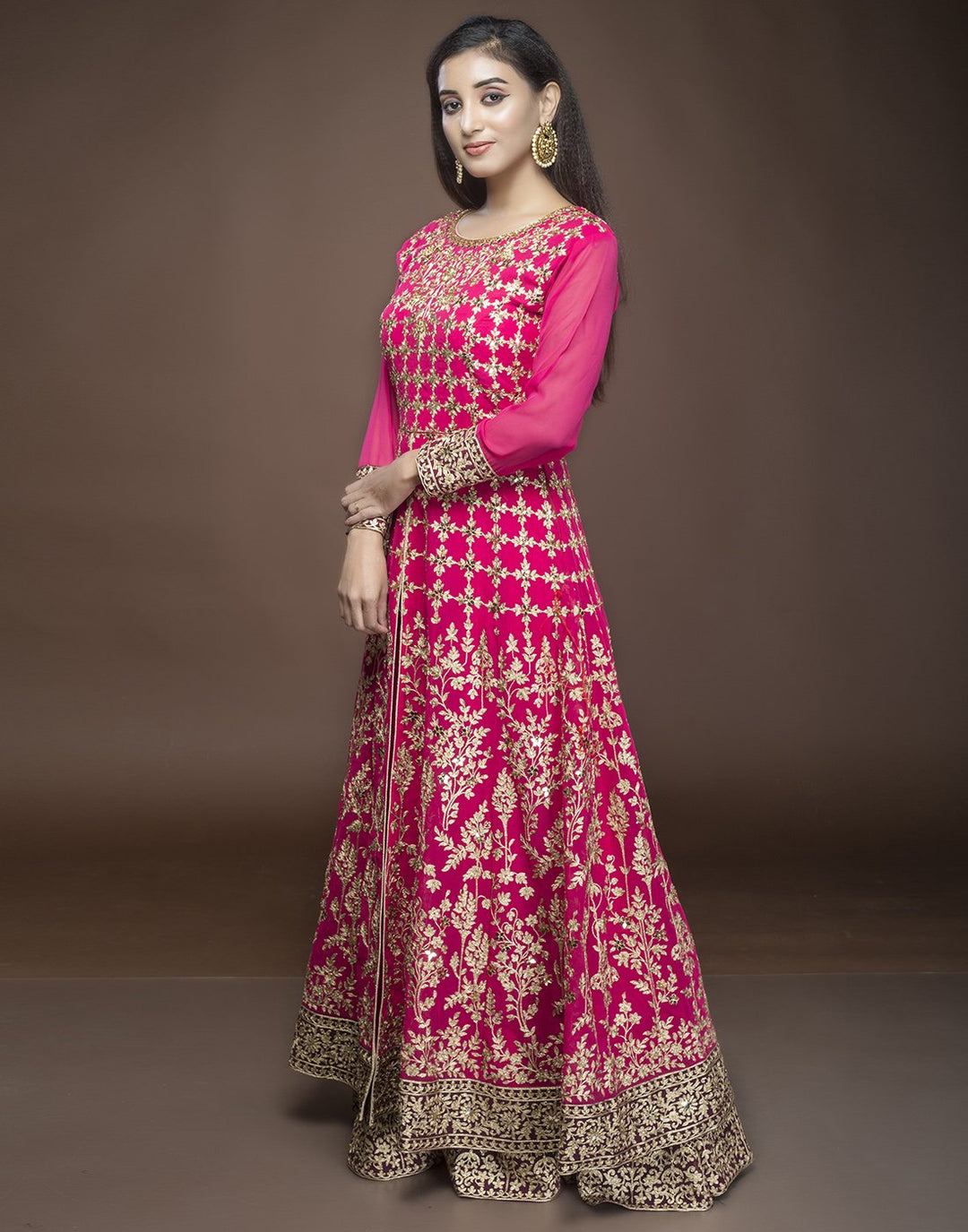 georgette embroidered long anarkali with skirt