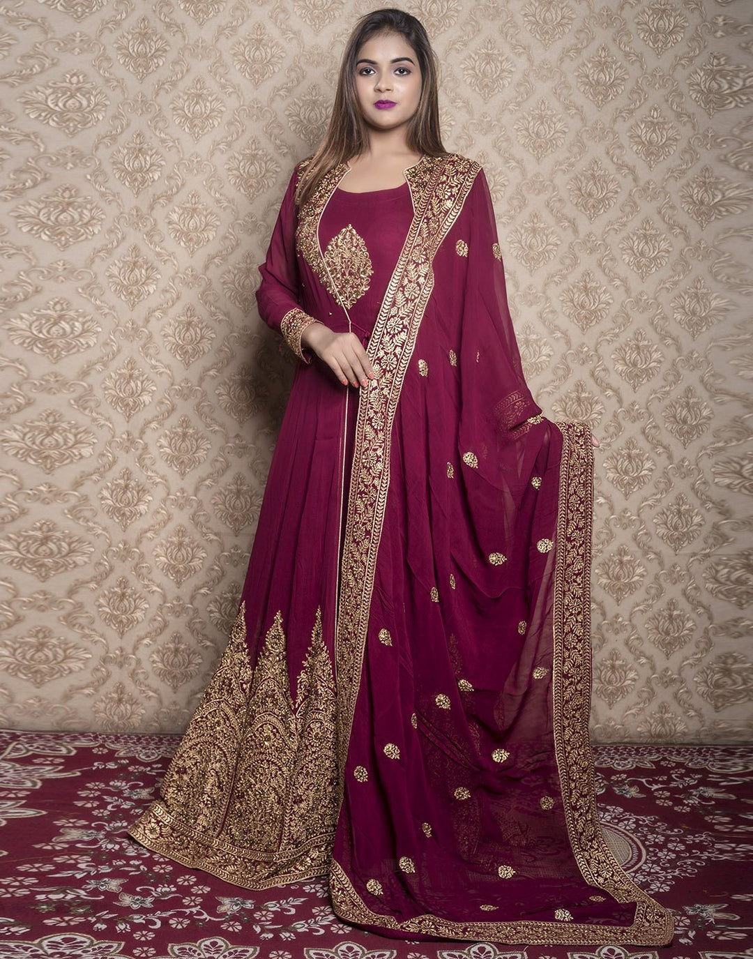 georgette embroidered long anarkali with long jacket