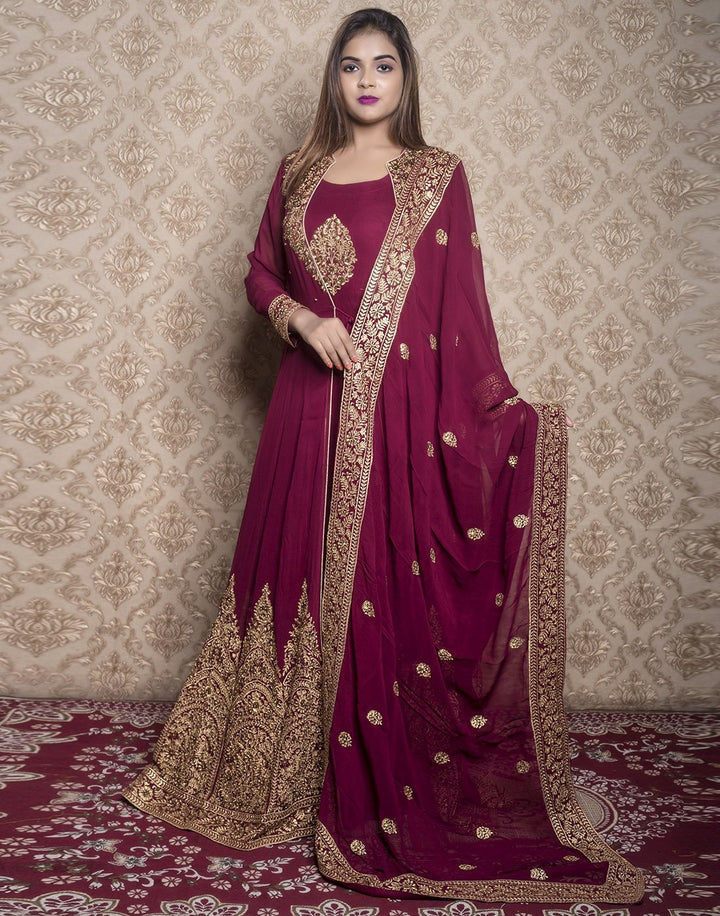 georgette embroidered long anarkali with long jacket