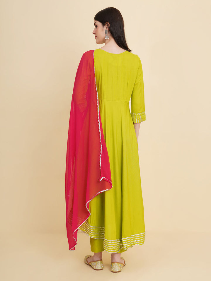 Gota Patti Cotton Anarkali Kurta With Pants &amp; Dupatta