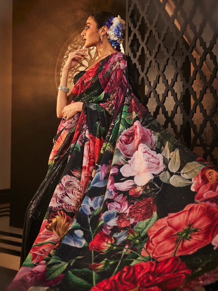 Floral Embroidered Georgette Saree