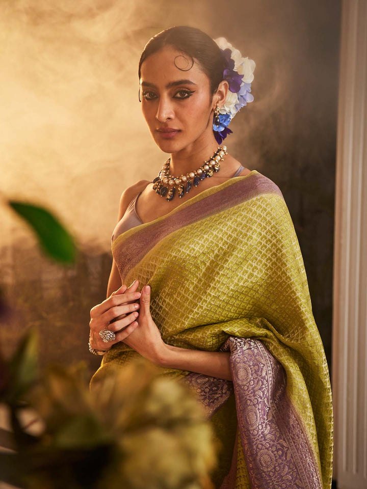 Brocade Zari Jaal Woven Crepe Saree