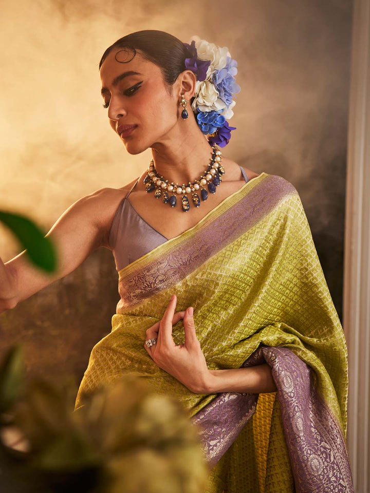 Brocade Zari Jaal Woven Crepe Saree