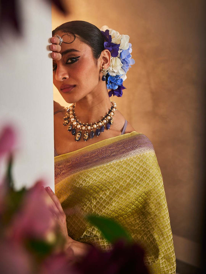 Brocade Zari Jaal Woven Crepe Saree