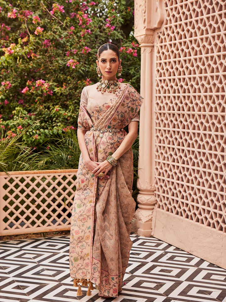 Floral Printed Zari Woven Chanderi Saree