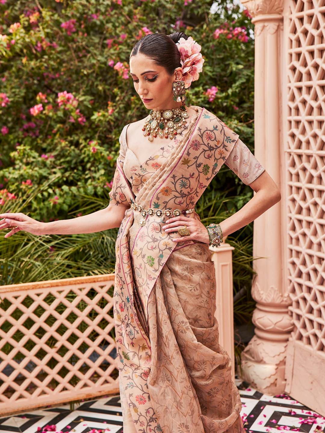 Floral Printed Zari Woven Chanderi Saree