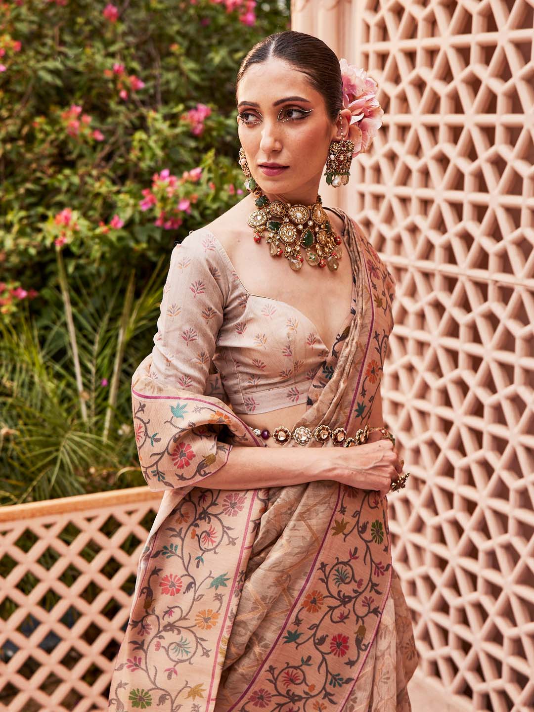 Floral Printed Zari Woven Chanderi Saree