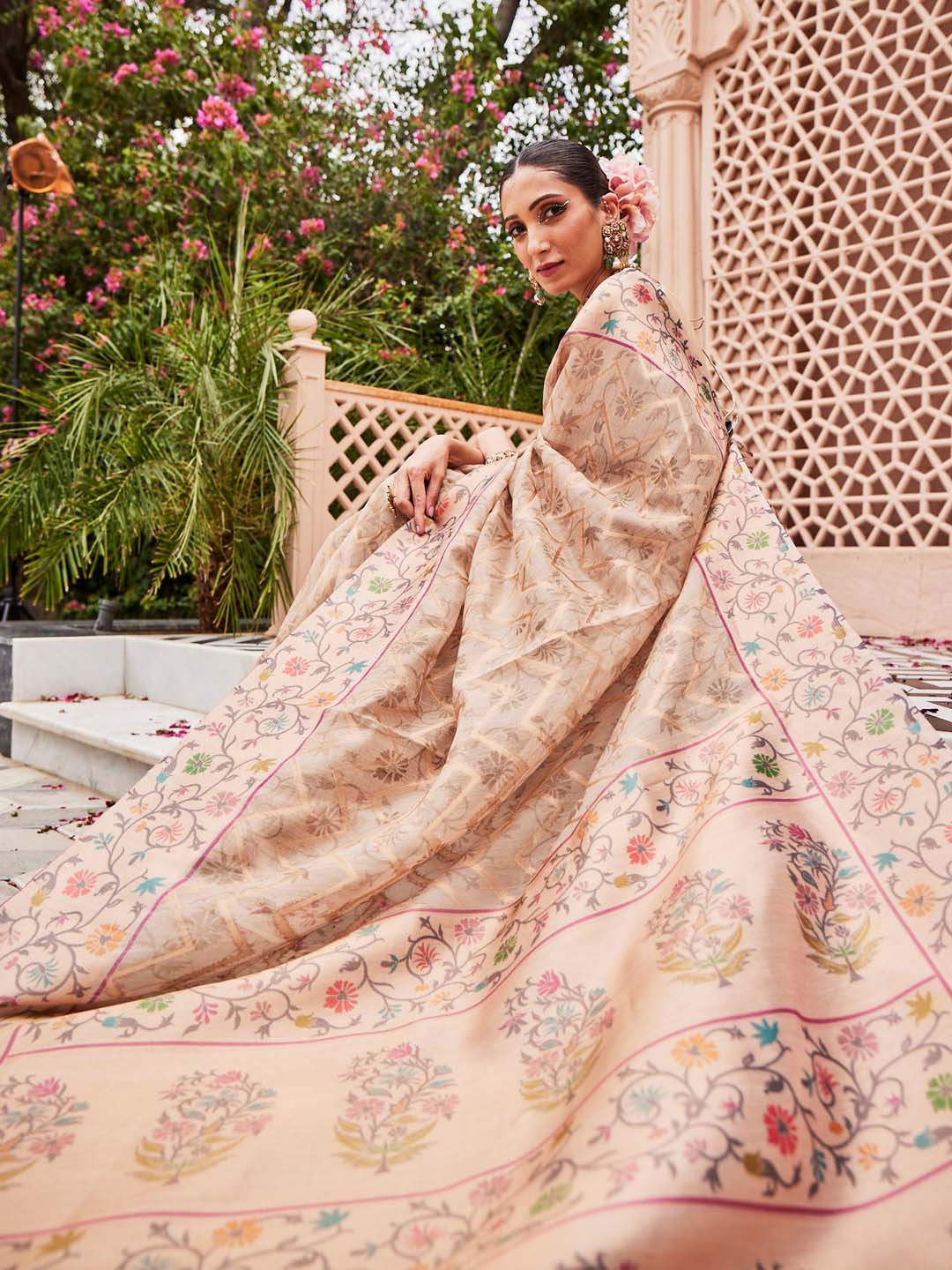 Floral Printed Zari Woven Chanderi Saree