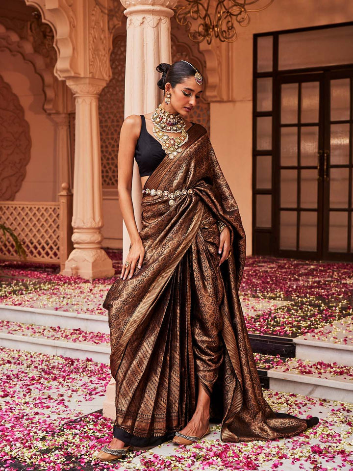Brocade Plain Crepe Saree
