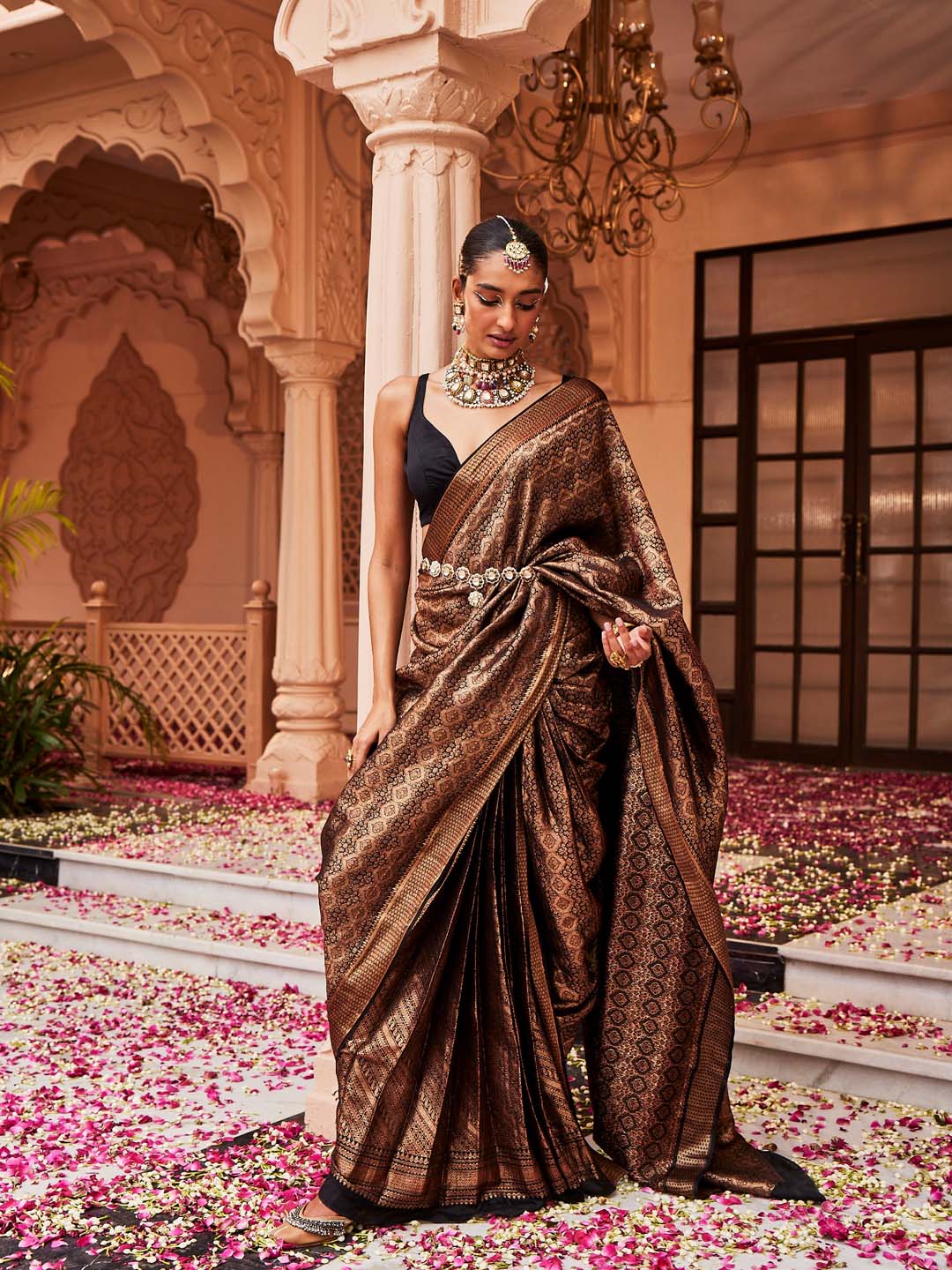 Brocade Plain Crepe Saree