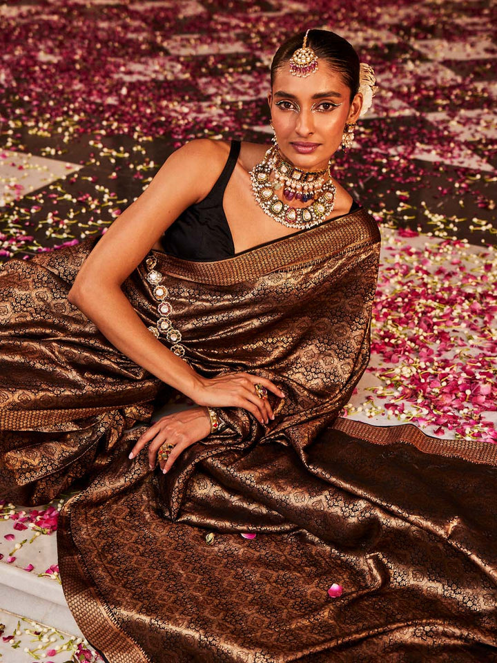 Brocade Plain Crepe Saree