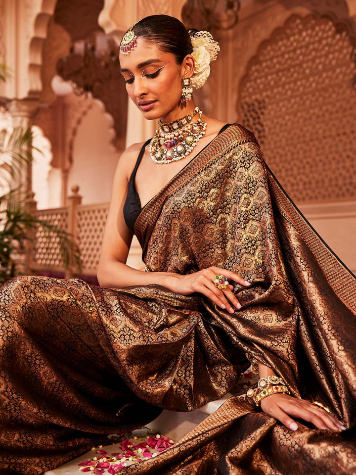 Brocade Plain Crepe Saree