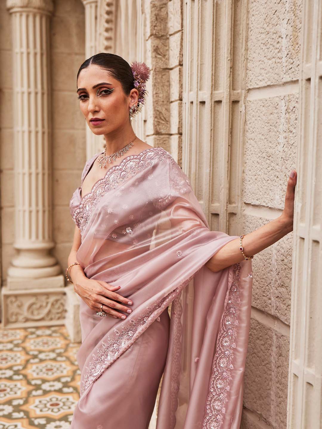 Sequin Embroidered Organza Saree