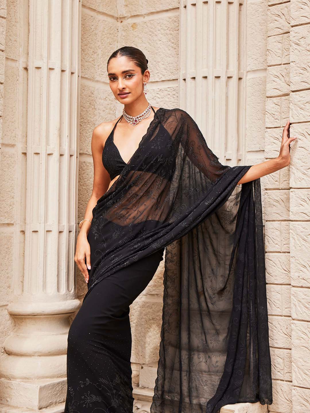 Swarovski Jaal Embroidered Georgette Saree