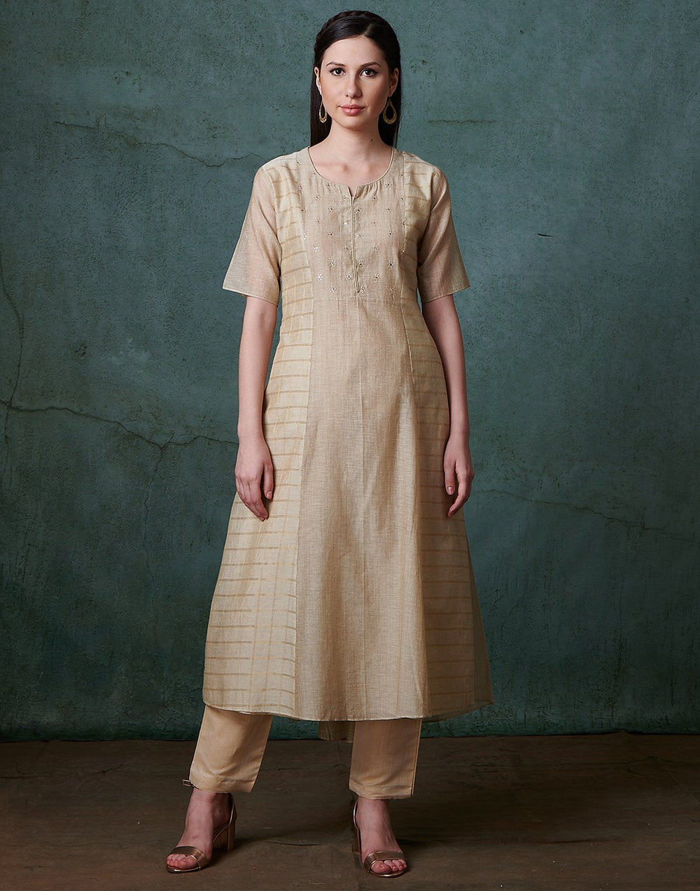 MBZ Meena Bazaar-Beige Cotton Chanderi Kurti