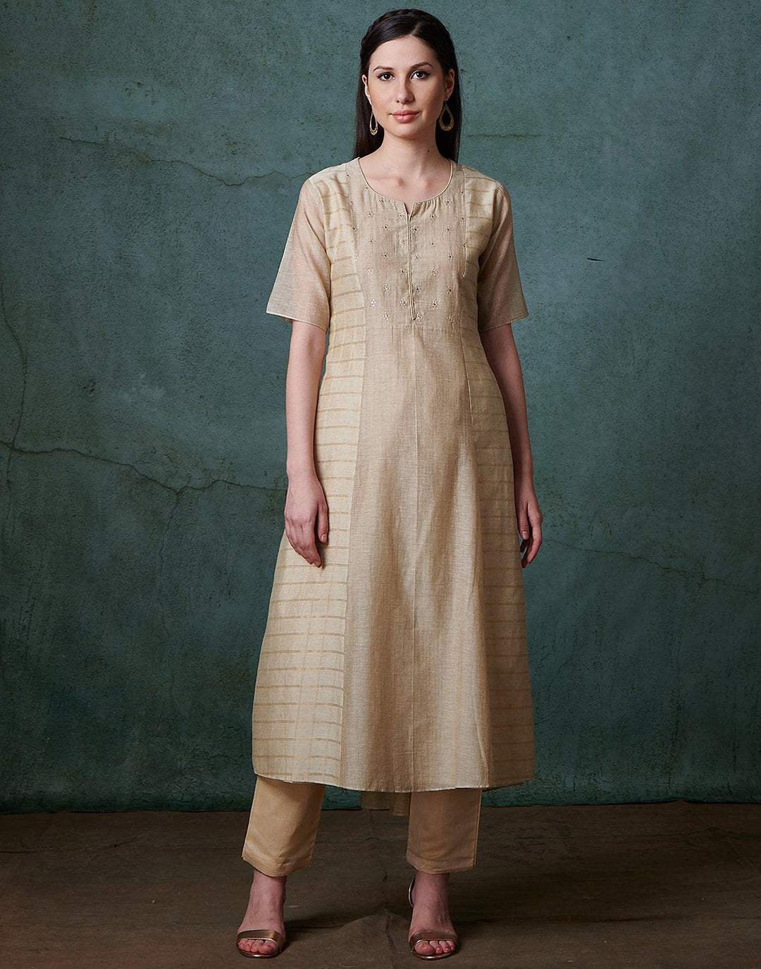 MBZ Meena Bazaar-Beige Cotton Chanderi Kurti