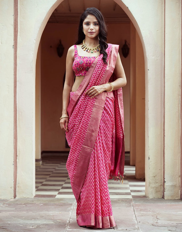 Woven Handloom Dupion Saree With Abstract Zari Border