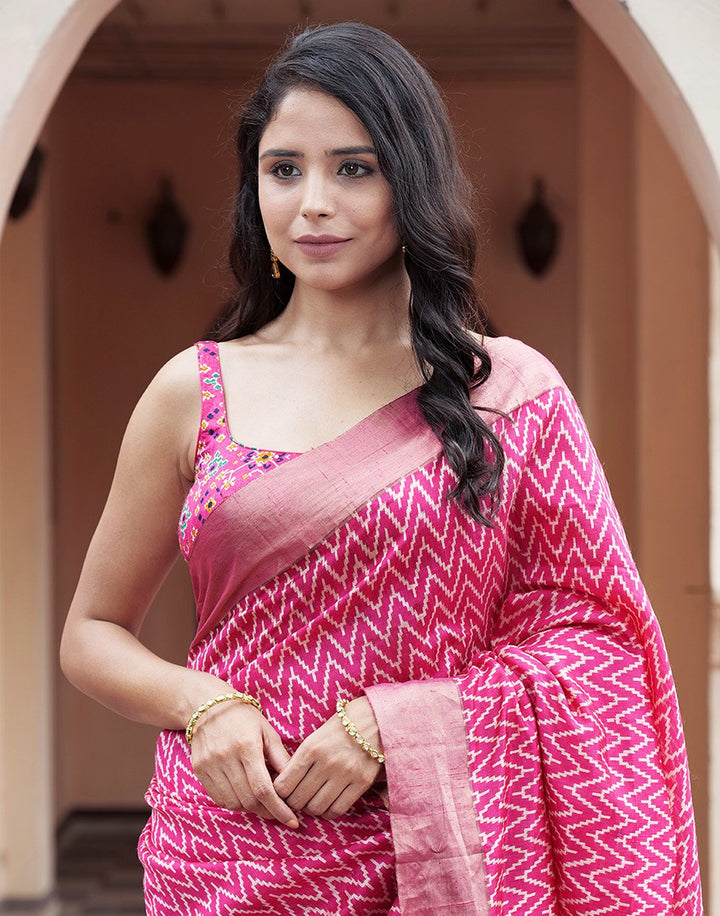 Woven Handloom Dupion Saree With Abstract Zari Border