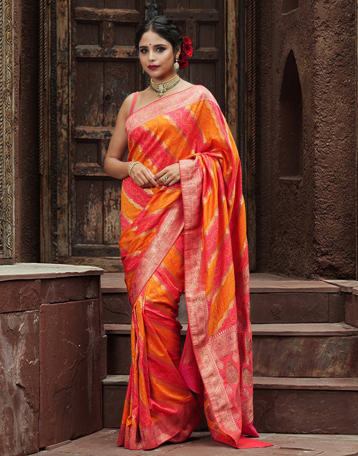 Banarasi Silk Saree with Bandhej look