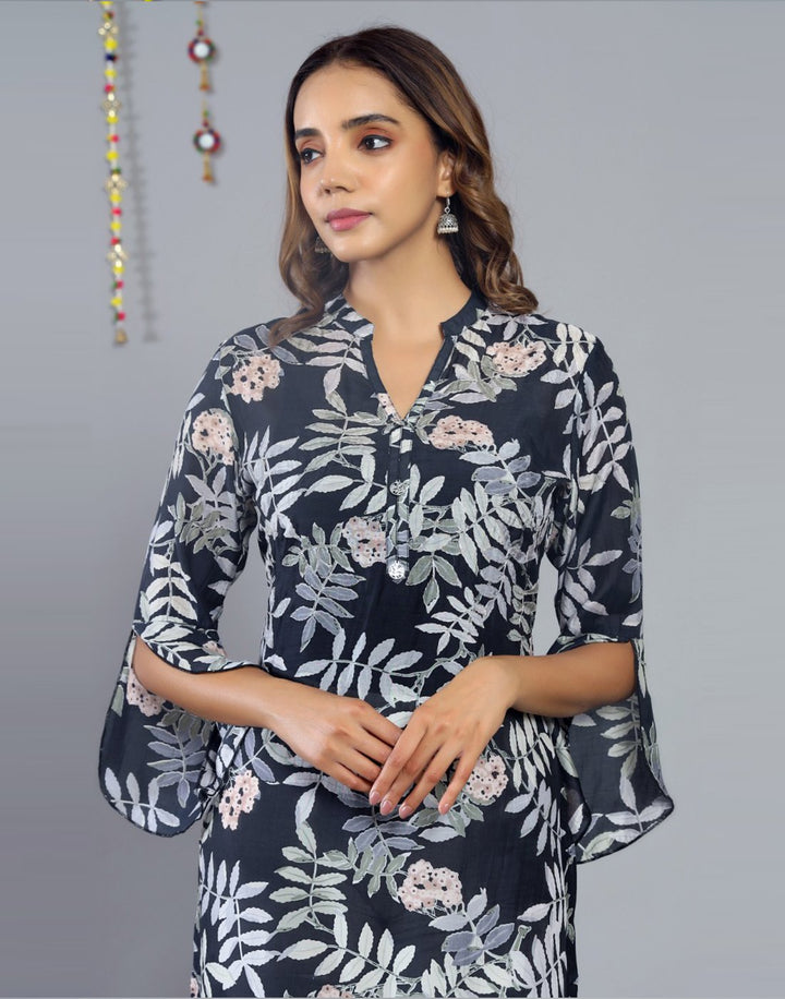 Floral Print Cotton Muslin Kurti