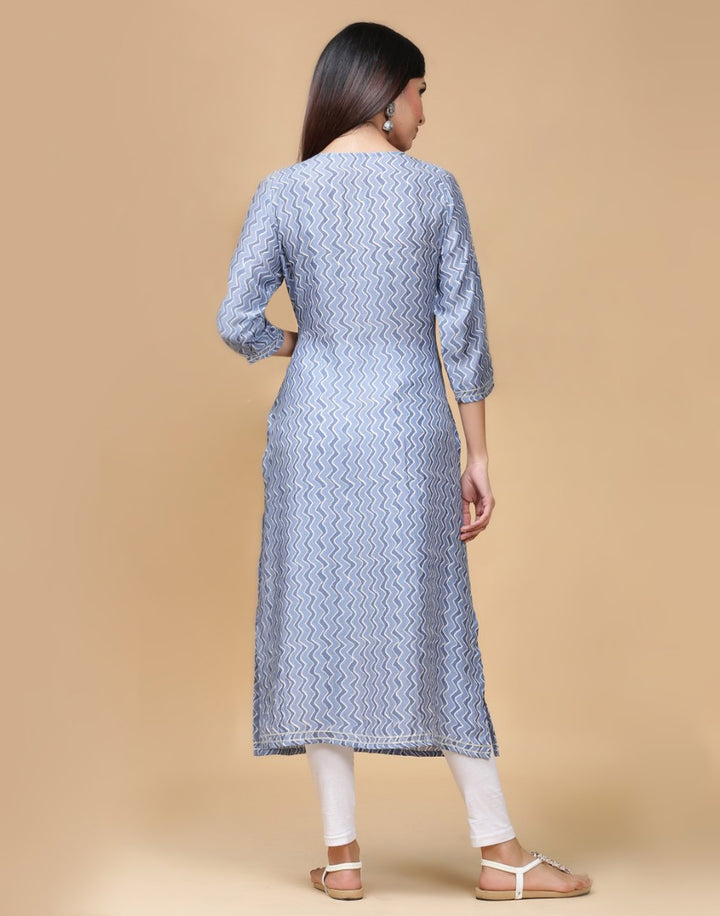 Printed Cotton Muslin Kurti With Yoke Work