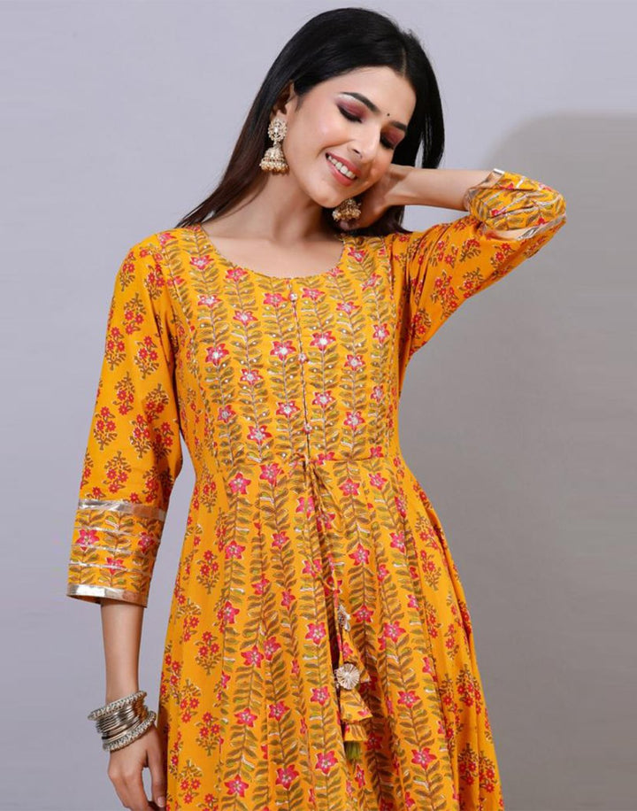 Printed Cotton Anarkali Gota Trim Kurti