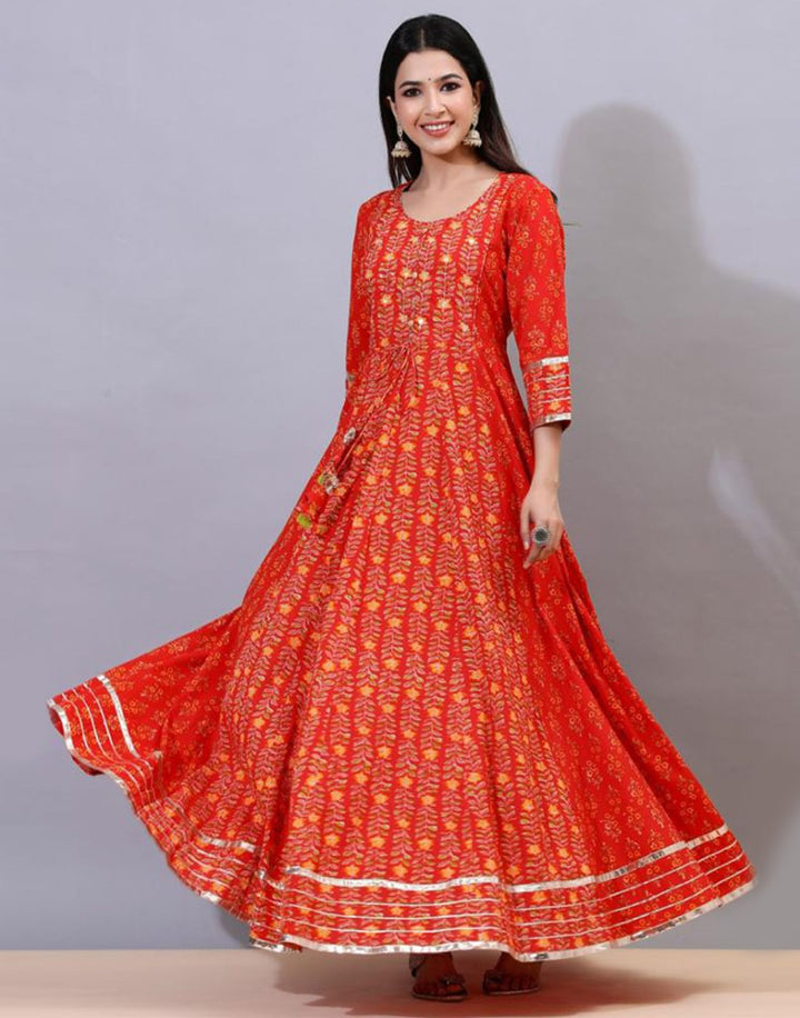 Printed Cotton Anarkali Gota Trim Kurti