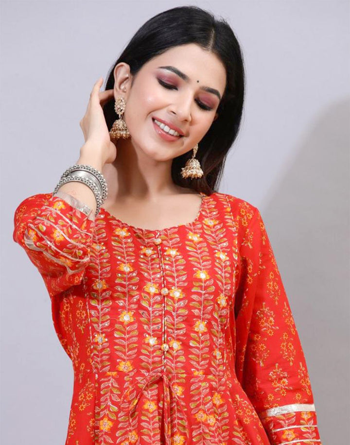 Printed Cotton Anarkali Gota Trim Kurti