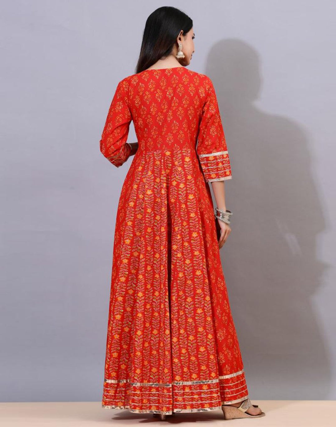 Printed Cotton Anarkali Gota Trim Kurti