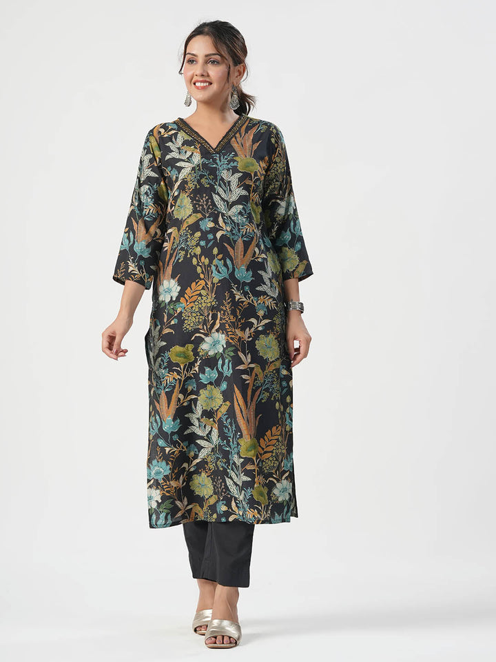 Floral Printed Cotton Kurta With Pants