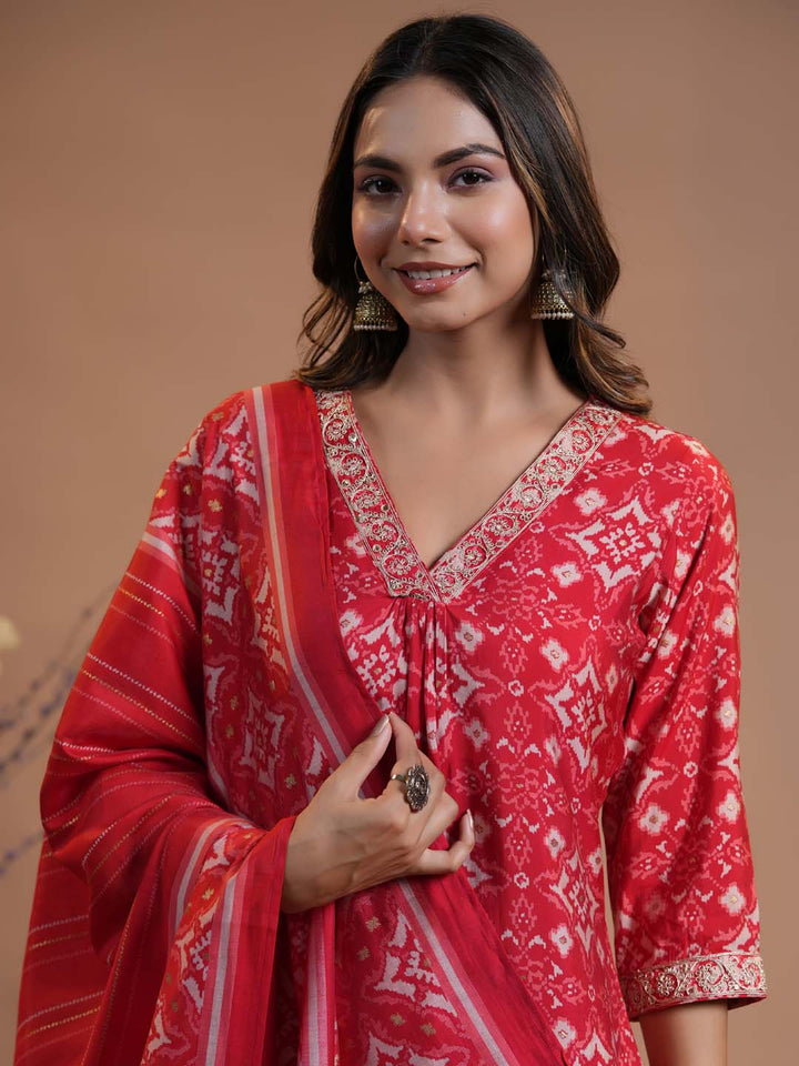 Floral Printed Cotton Kurta With Pants &amp; Dupatta