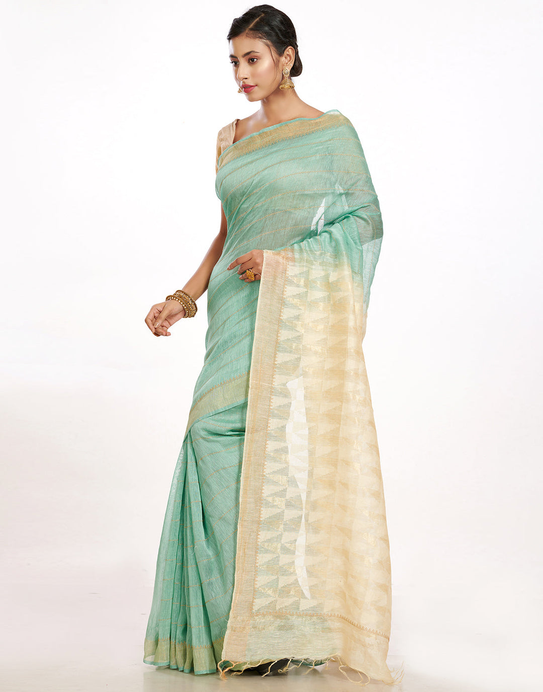 MBZ Meena Bazaar-Cotton Linen Saree With Embroidery