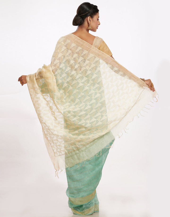 MBZ Meena Bazaar-Cotton Linen Saree With Embroidery