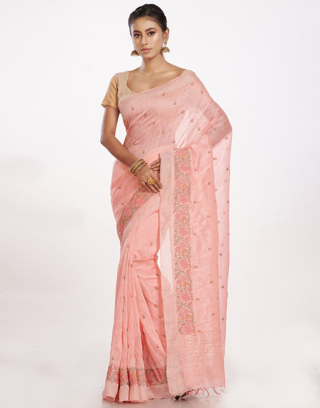 Embroidery Pink and Grey Saree