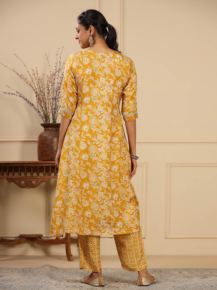 Floral Printed Muslin Anarkali Kurta Set