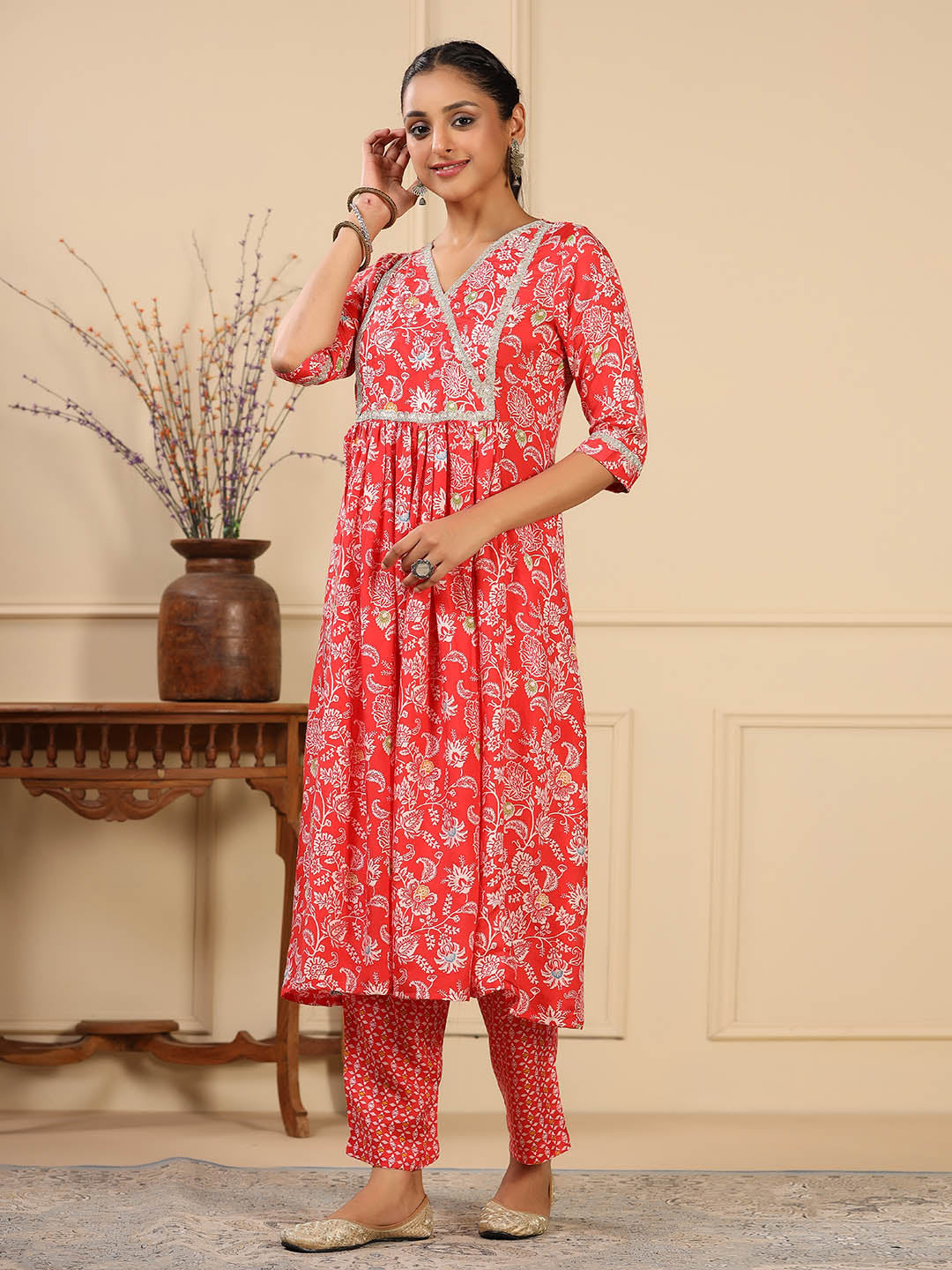 Floral Printed Muslin Anarkali Kurta Set