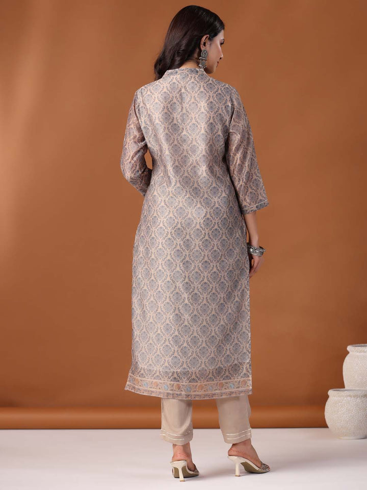 Printed Cotton Kurta With Pants &amp; Dupatta