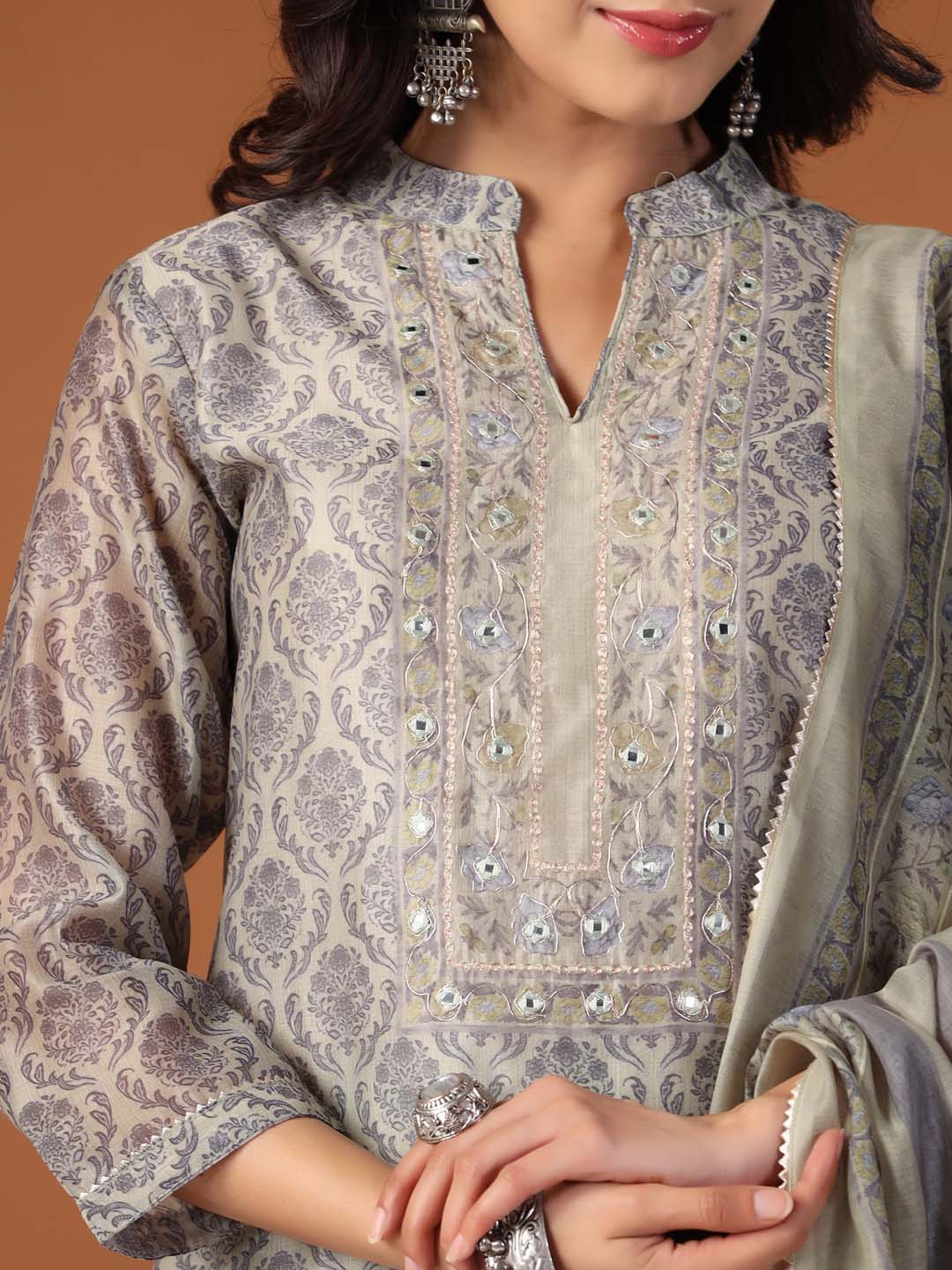 Printed Cotton Kurta With Pants &amp; Dupatta