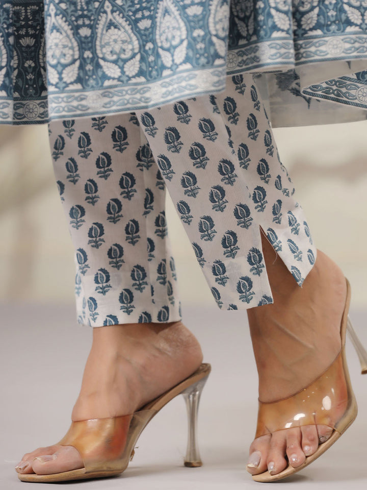 Floral Printed Cotton Kurta With Pants &amp; Dupatta
